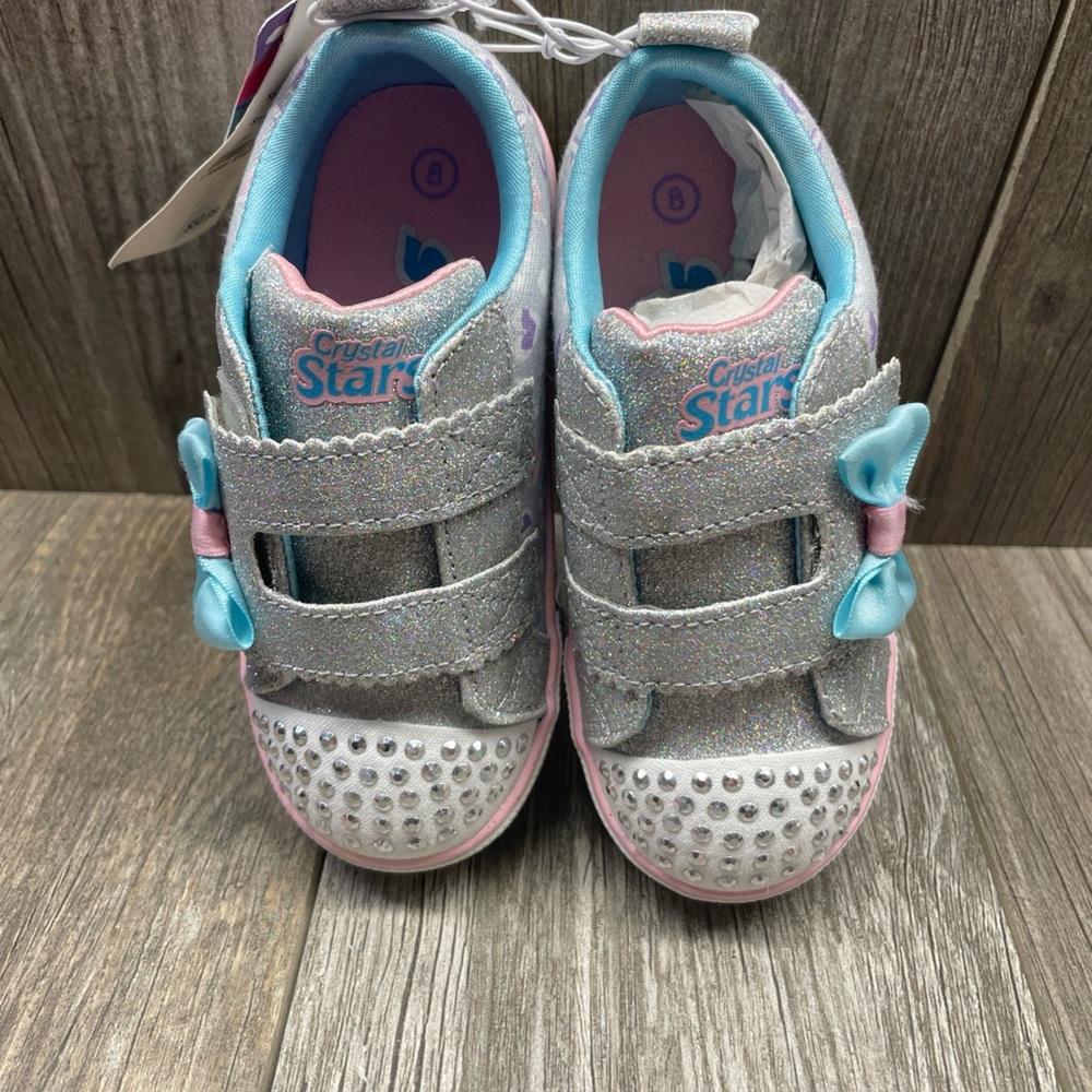 Sport by Skechers Lights Crystal Stars Sparkle Silver Blue Pink Girls Size 8 - Picture 13 of 15